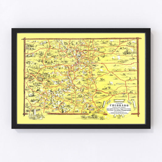 Vintage restored map of Colorado, 1941, pre-World War II Rocky Mountain state