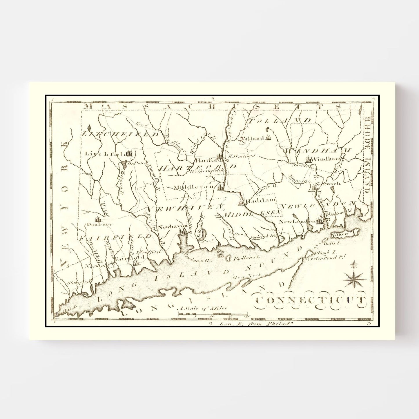 Vintage Map of Connecticut, 1795