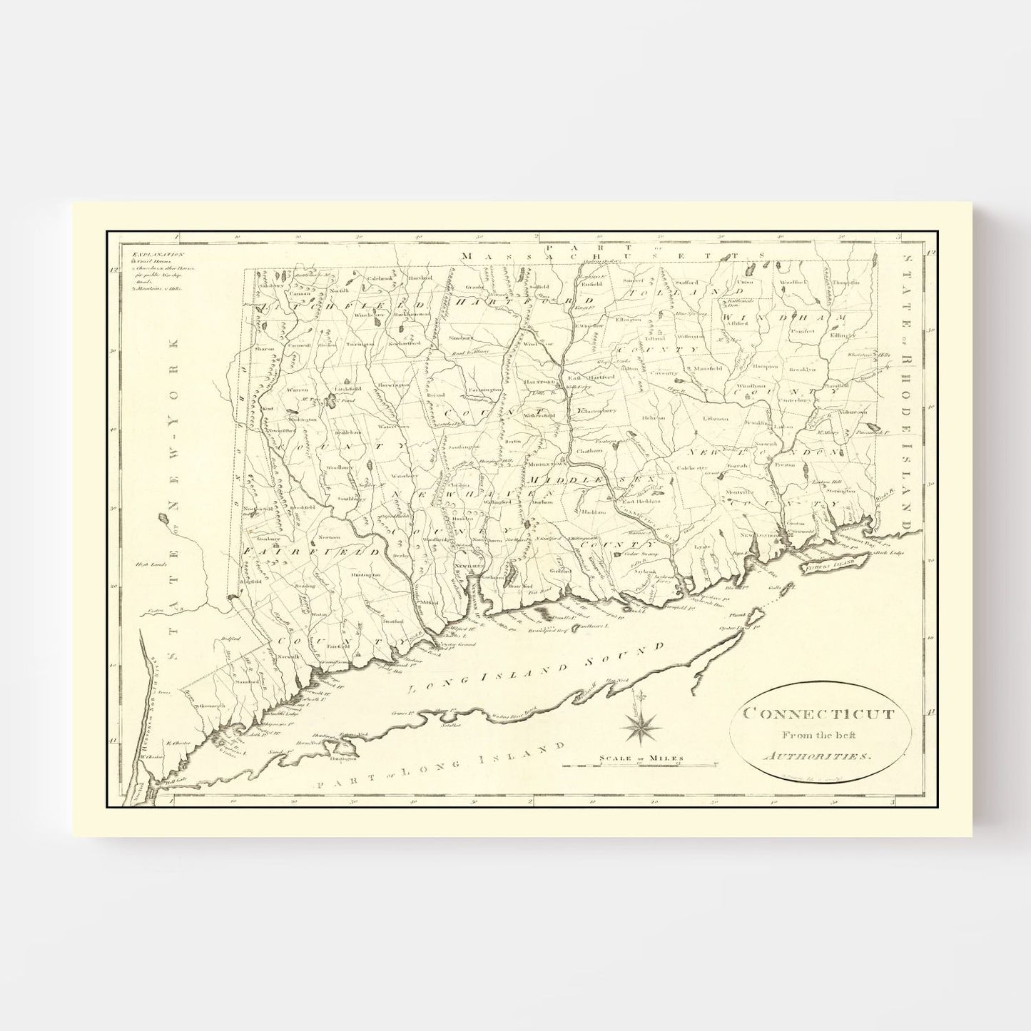 Vintage 1796 Map of Connecticut, Second Edition