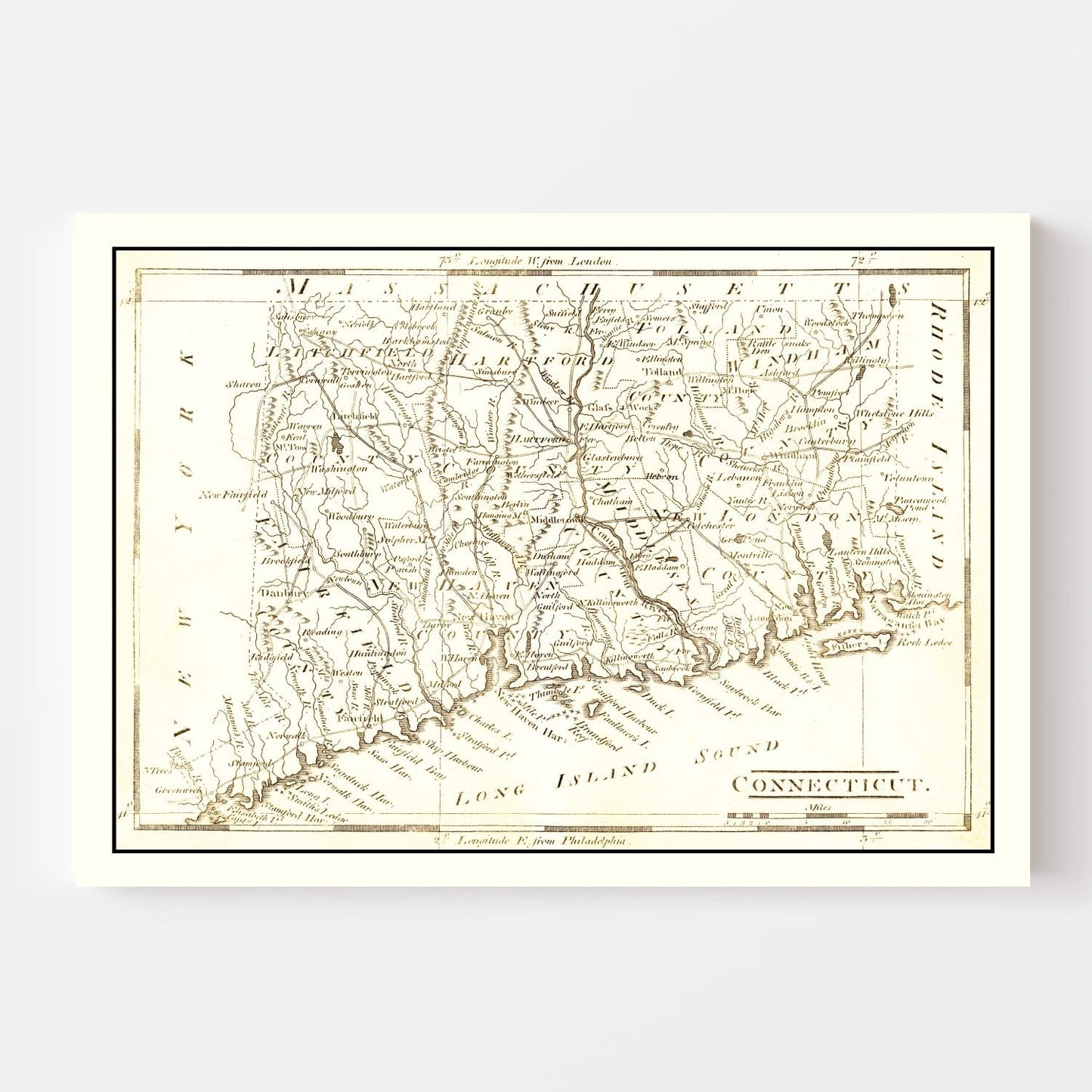 Vintage Map of Connecticut, 1814