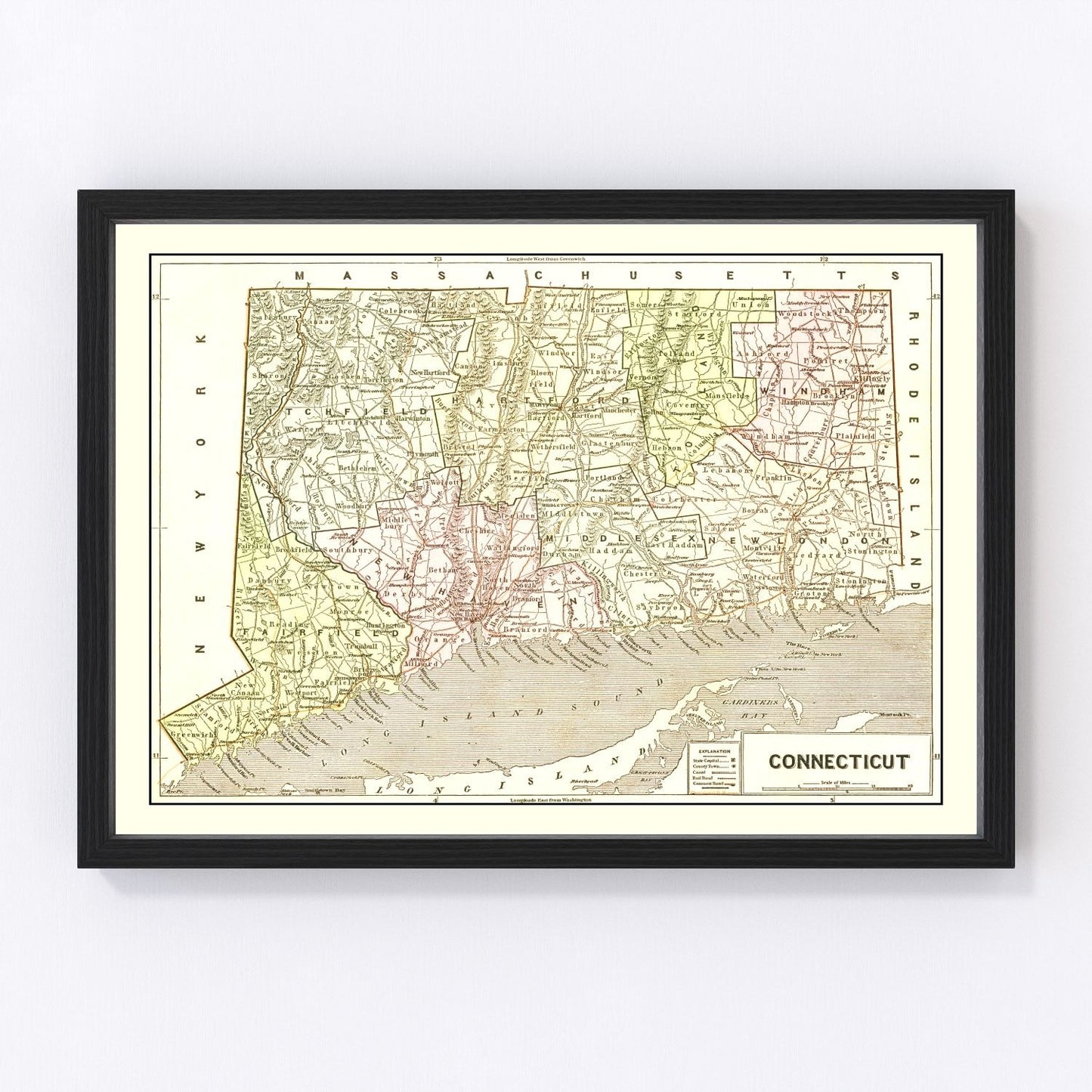 Vintage map of Connecticut, 1856