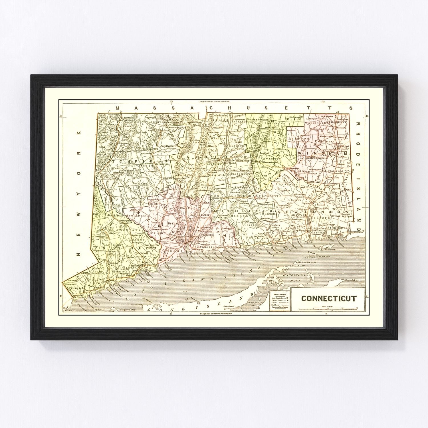 Vintage map of Connecticut, 1856