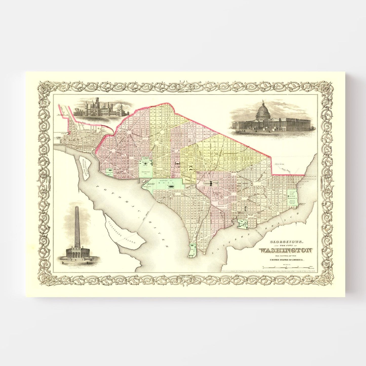 Vintage Georgetown and Washington DC Map, 1856