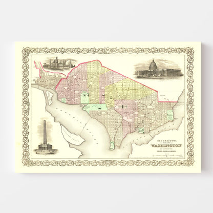 Vintage Georgetown and Washington DC Map, 1856