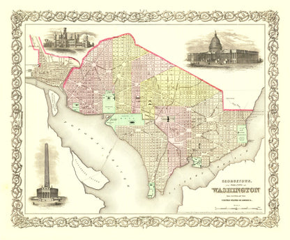 Vintage Georgetown and Washington DC Map, 1856