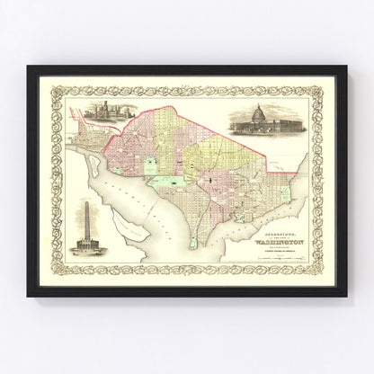 Vintage Georgetown and Washington DC map, 1856, digitally restored print