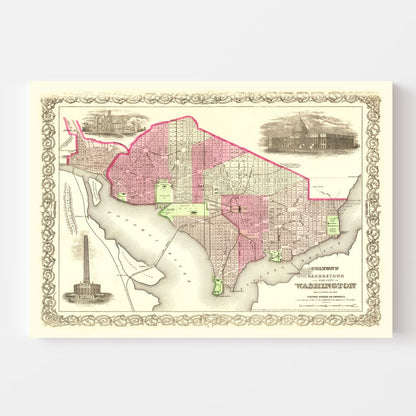 Vintage Map of Washington, DC, 1866 (II)