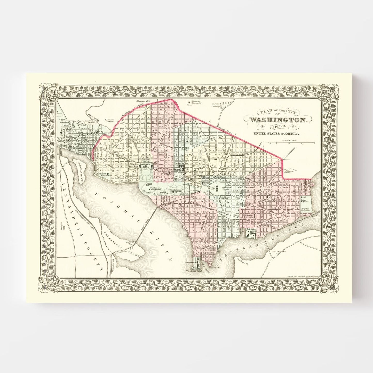 Vintage Map of Washington, DC, 1878