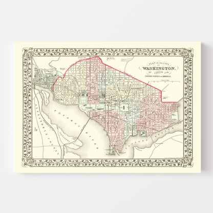 Vintage Map of Washington, DC, 1878