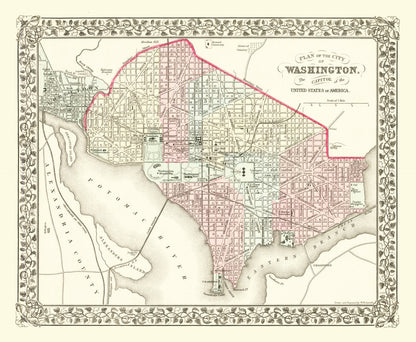 Vintage Map of Washington, DC, 1878