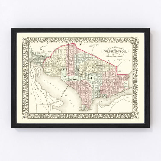 Vintage map of Washington, DC, 1878, Reconstruction era L'Enfant plan capital