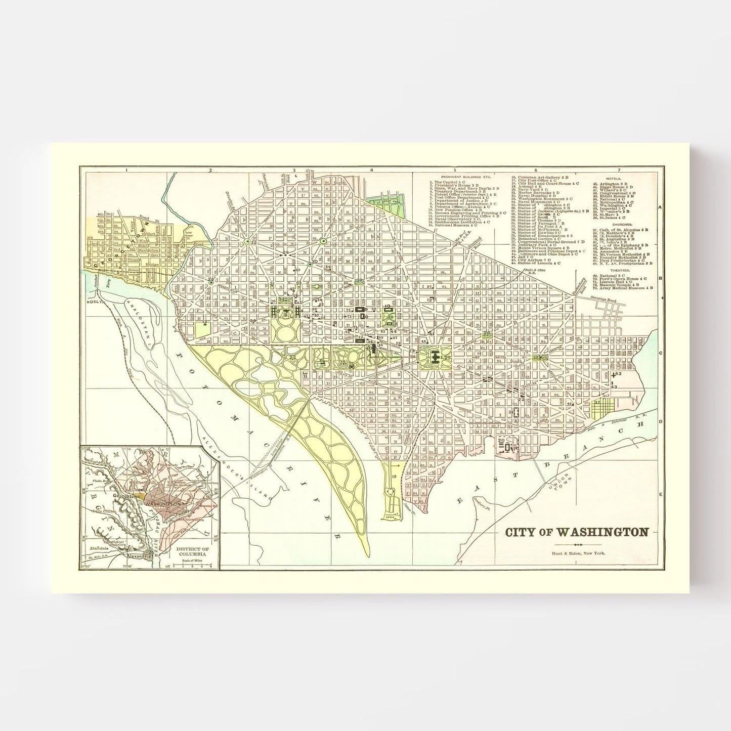 Vintage Map of Washington, DC, 1893