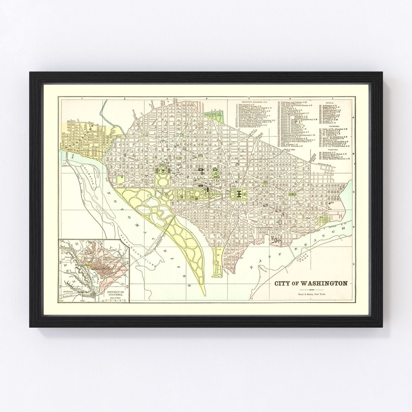 Vintage map of Washington, DC, 1893, Gilded Age capital, digitally restored