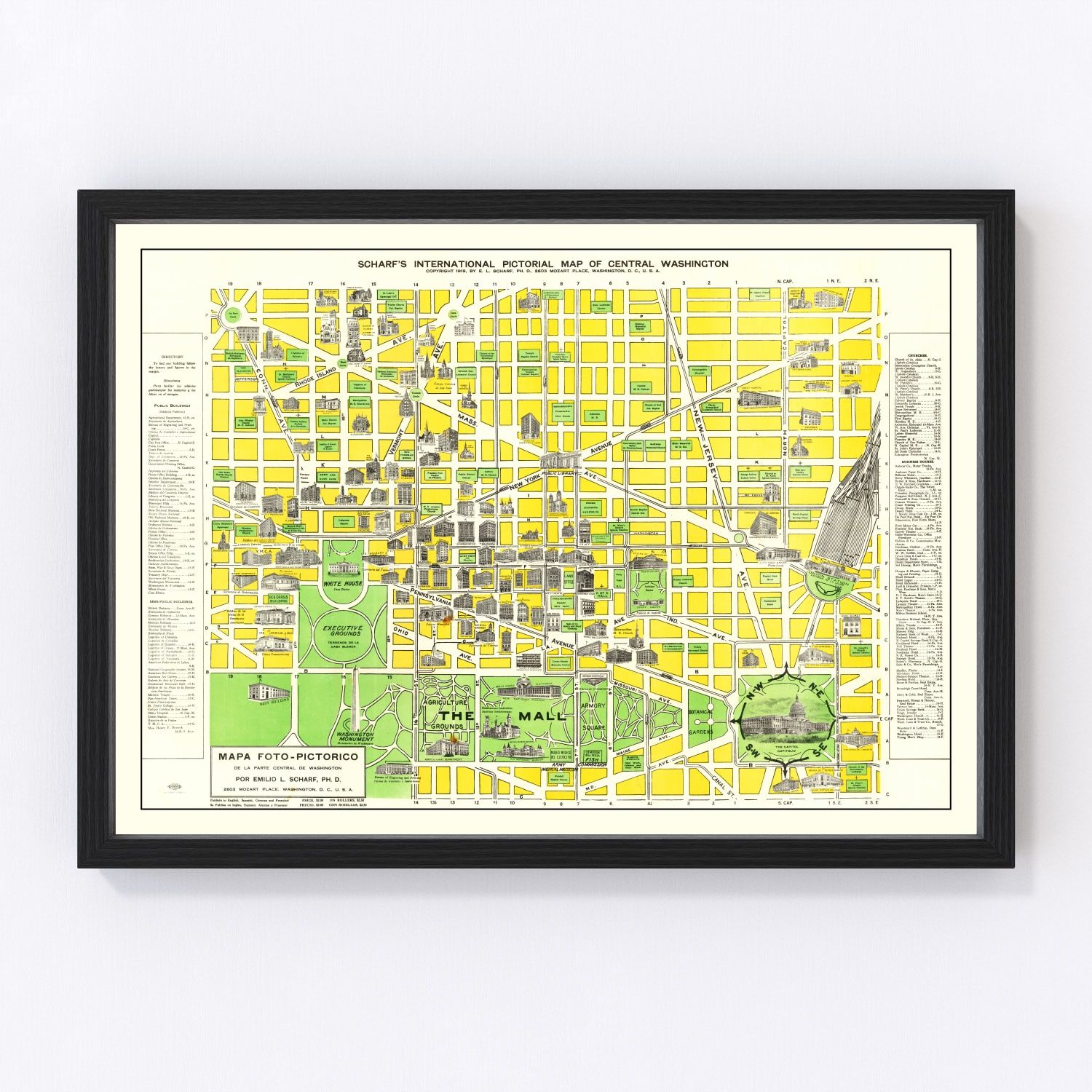 Vintage map of Washington, DC, 1919, post-World War I capital, digitally restored