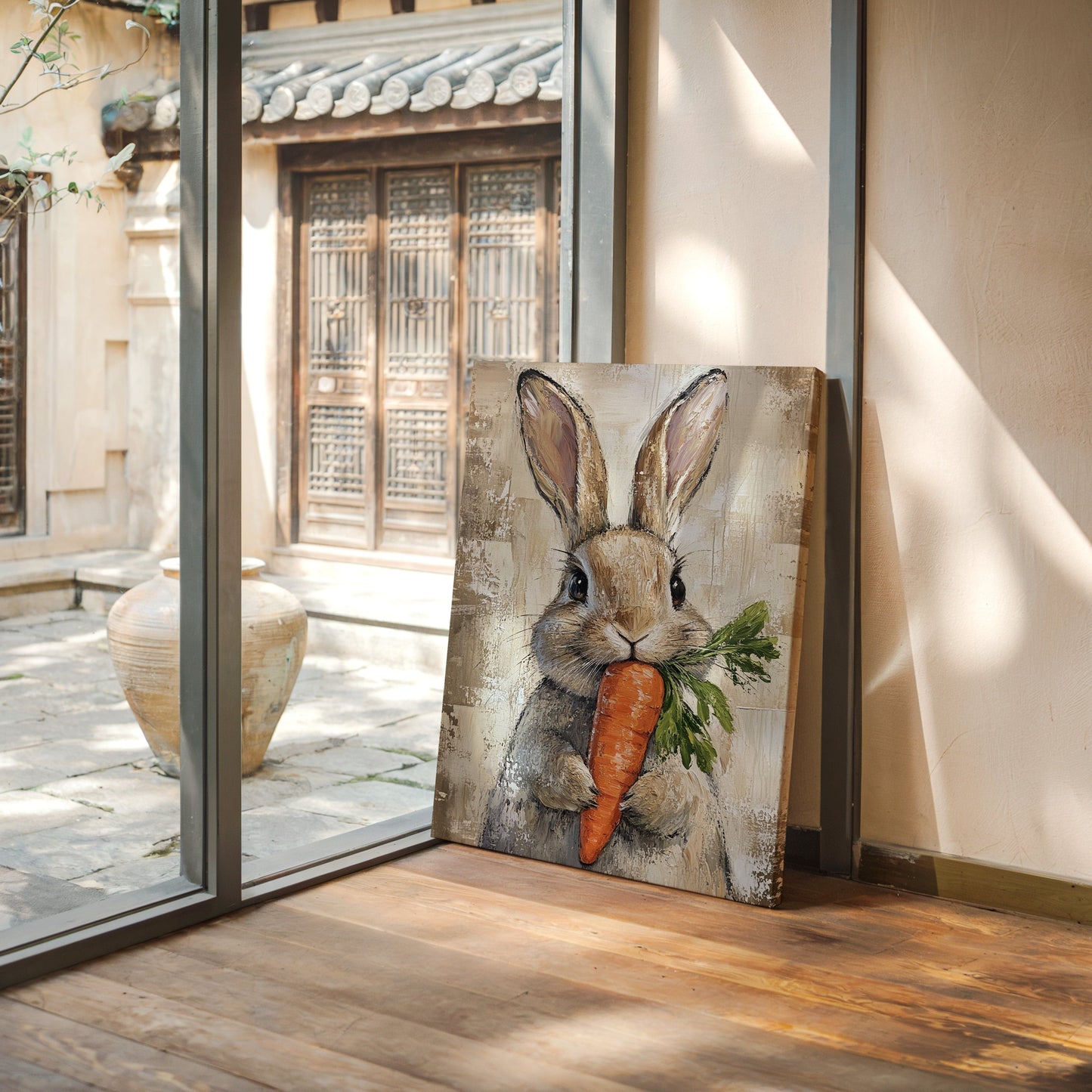 Bunny with Carrot Rustic Farmhouse Animal Wall Art Print