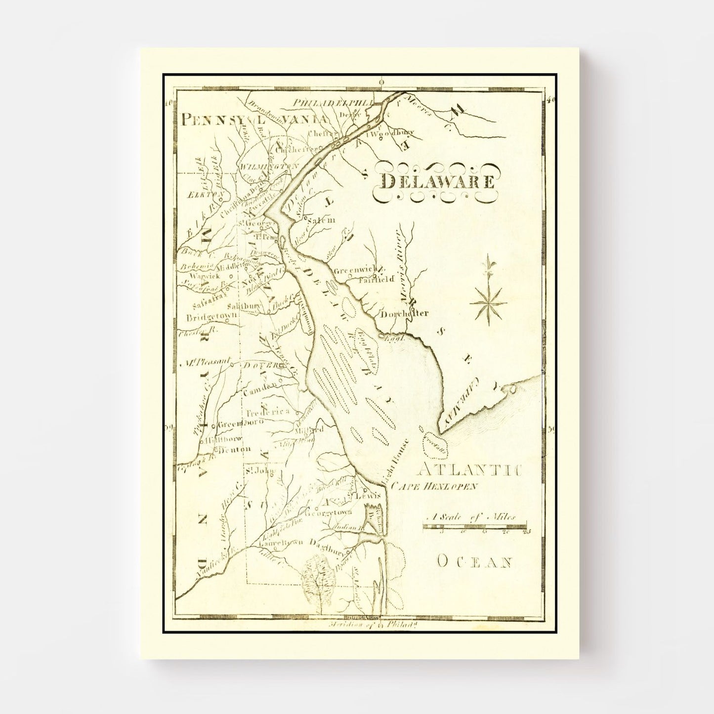 Vintage Map of Delaware, 1795 (Edition III)