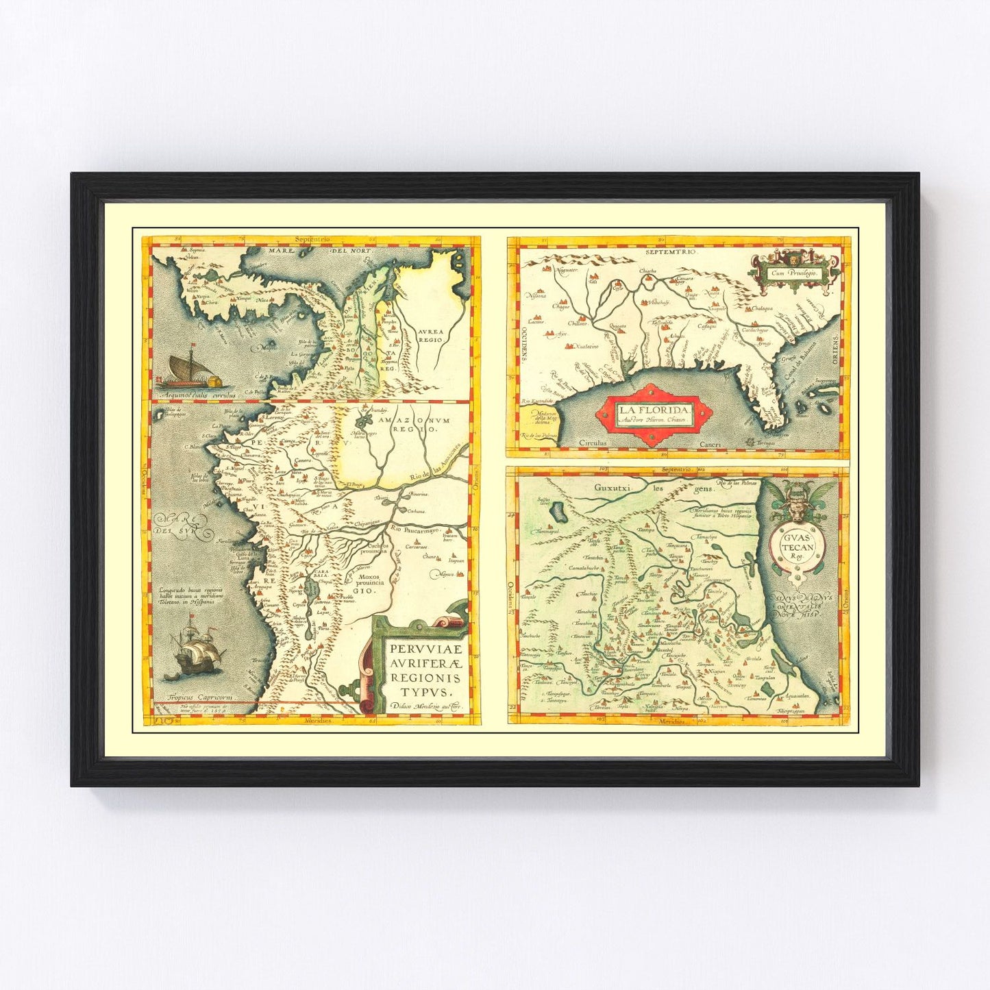 Vintage restored map of Florida, 1584, early European exploration-era cartography