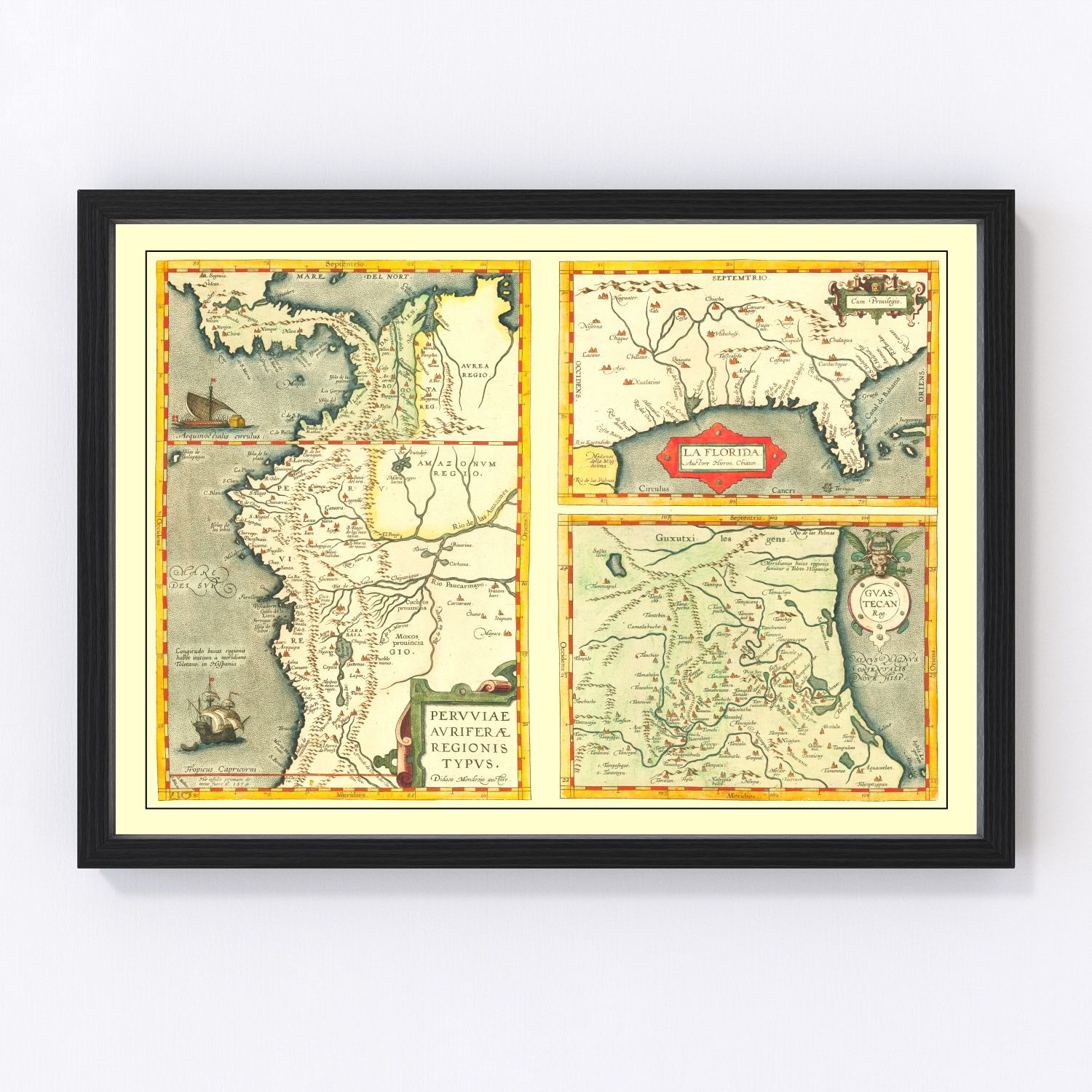 Vintage restored map of Florida, 1584, early European exploration-era cartography