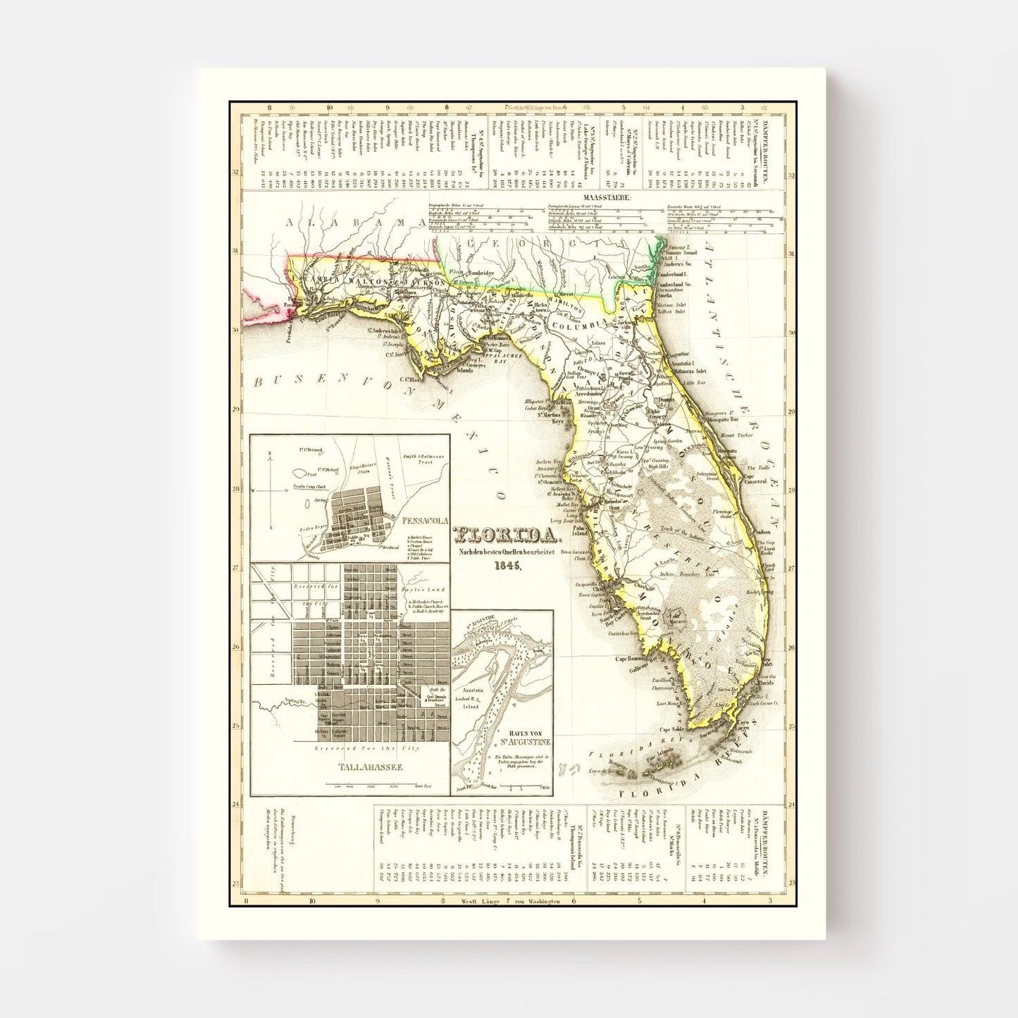 Vintage Map of Florida, 1845