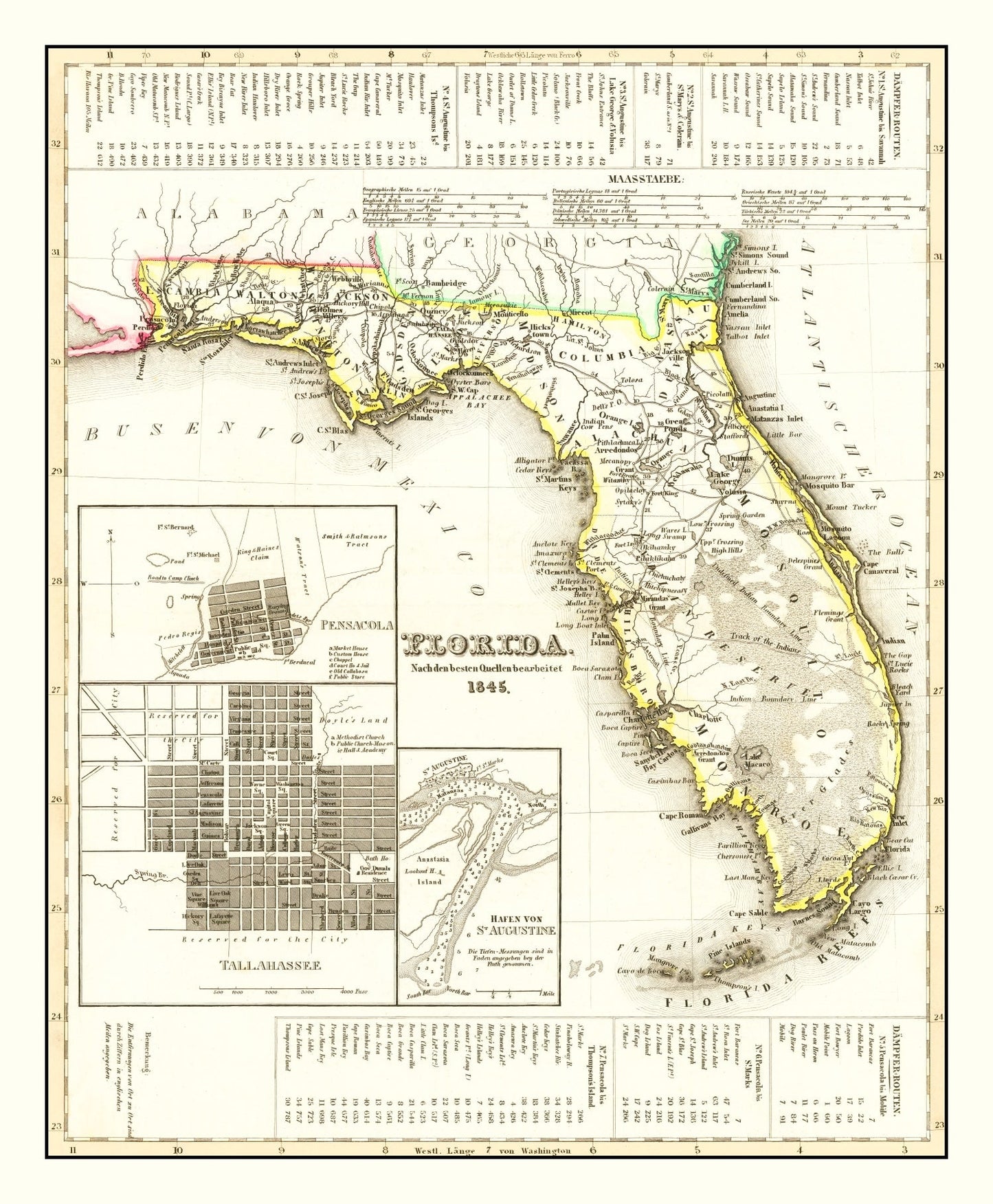 Vintage Map of Florida, 1845