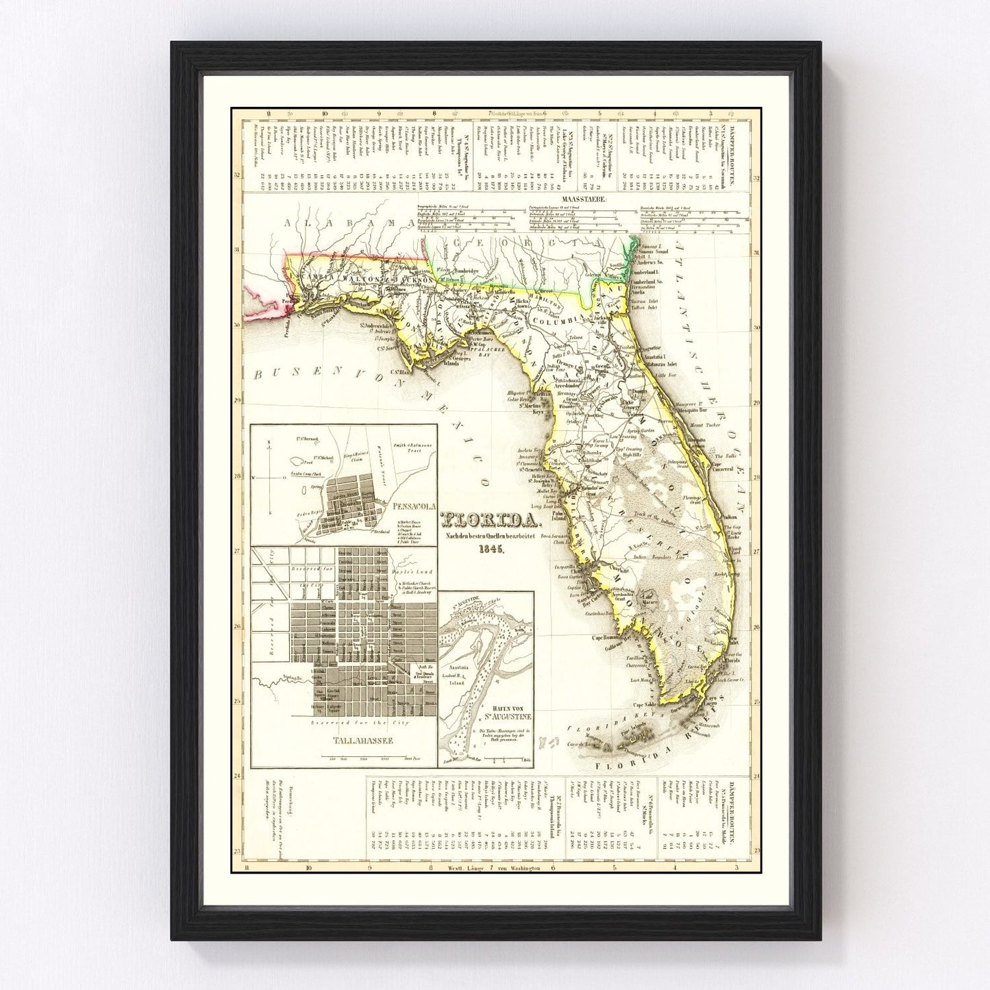 vintage map of Florida, 1845