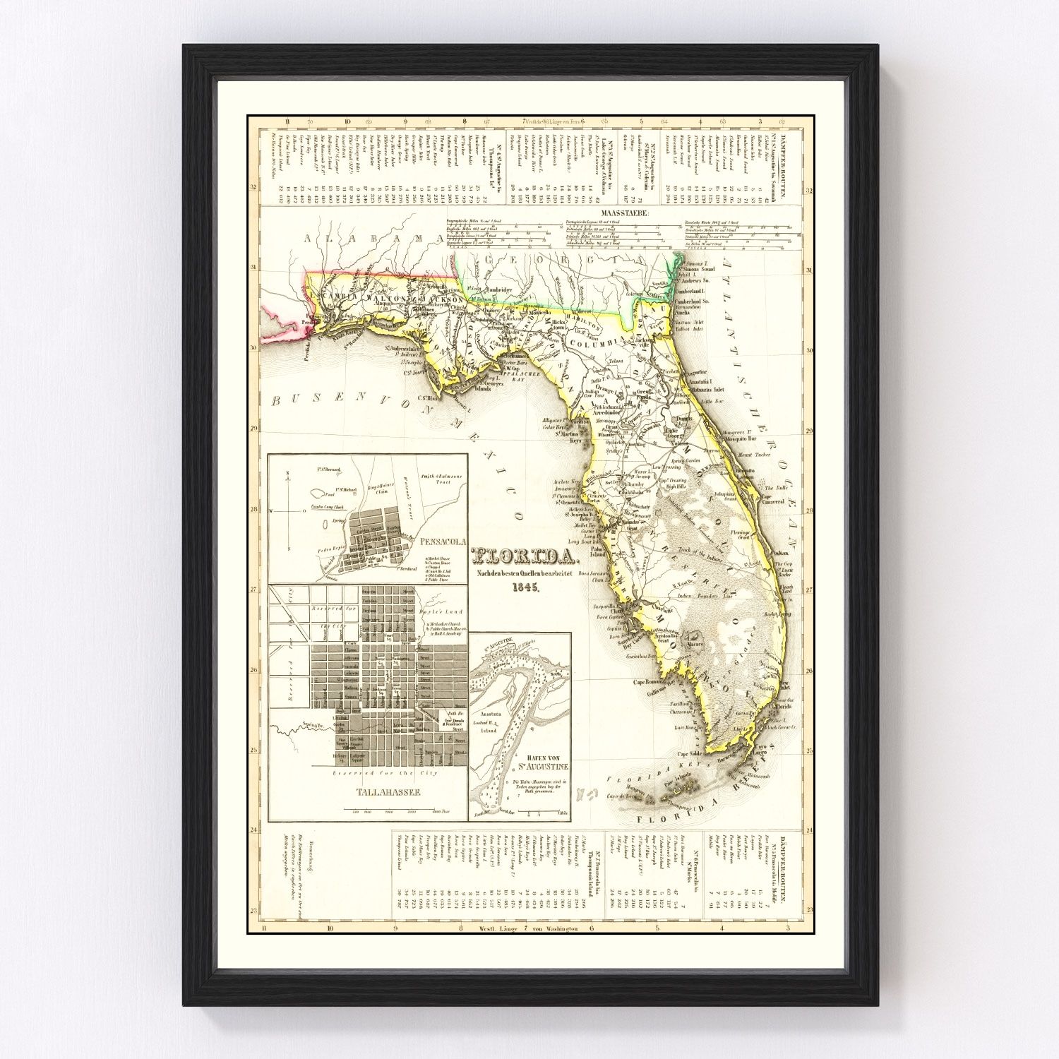 vintage map of Florida, 1845