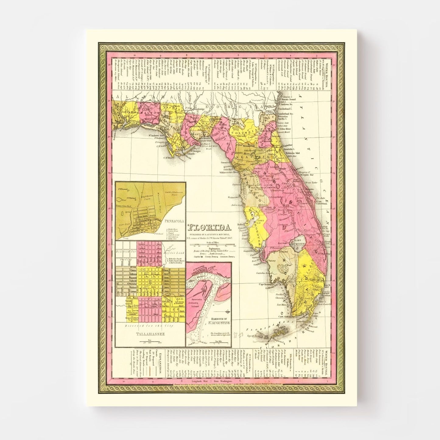 Vintage Map of Florida 1847