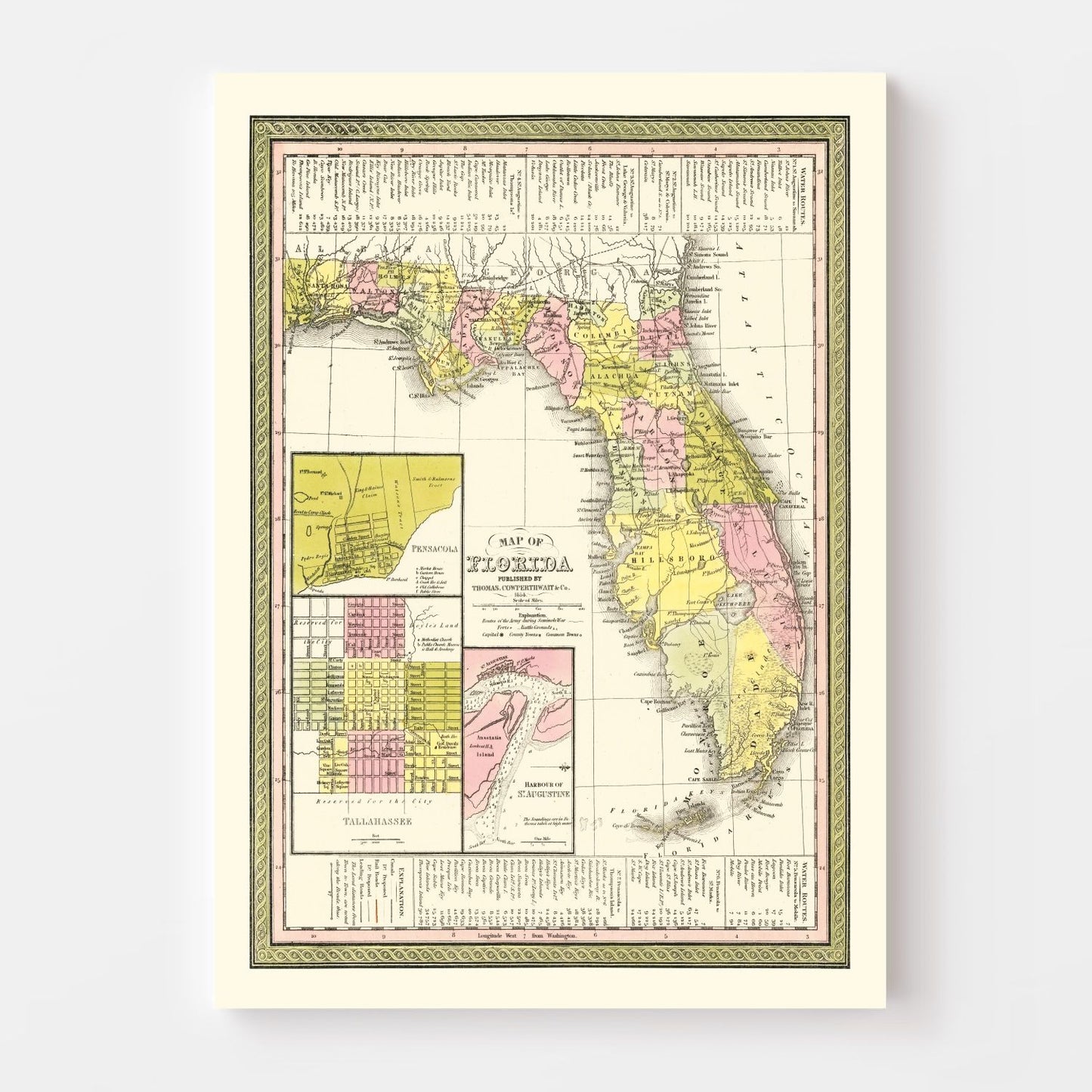 Vintage Map of Florida, 1854