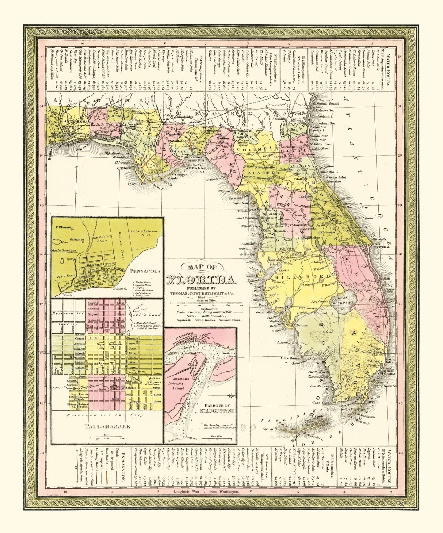 Vintage Map of Florida, 1854
