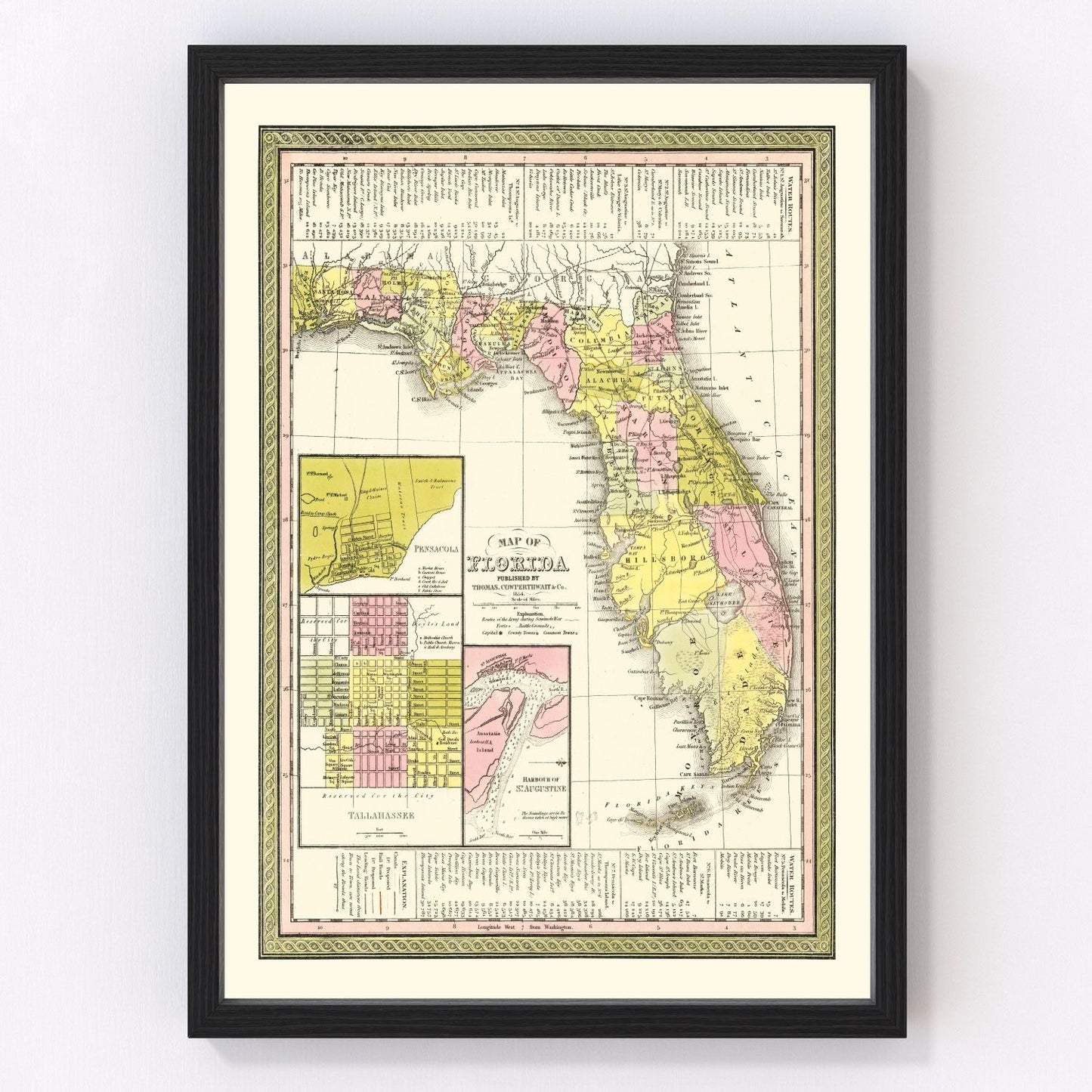 vintage map of Florida, 1854