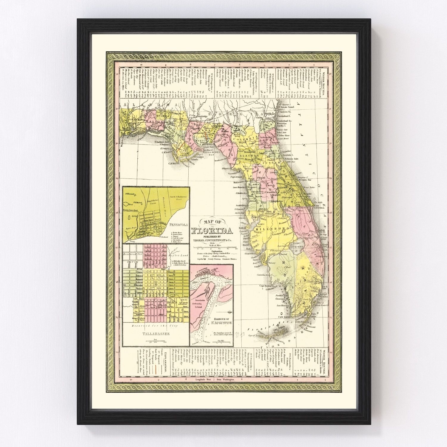 vintage map of Florida, 1854
