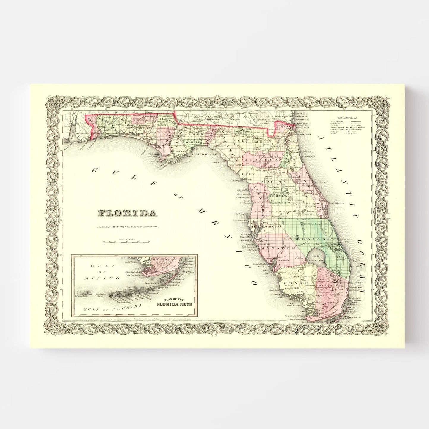 Vintage Map of Florida 1855