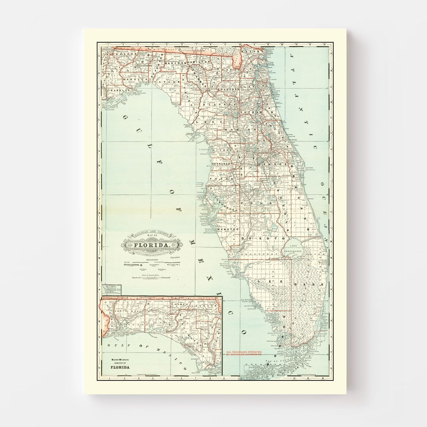 Vintage Map of Florida, 1888