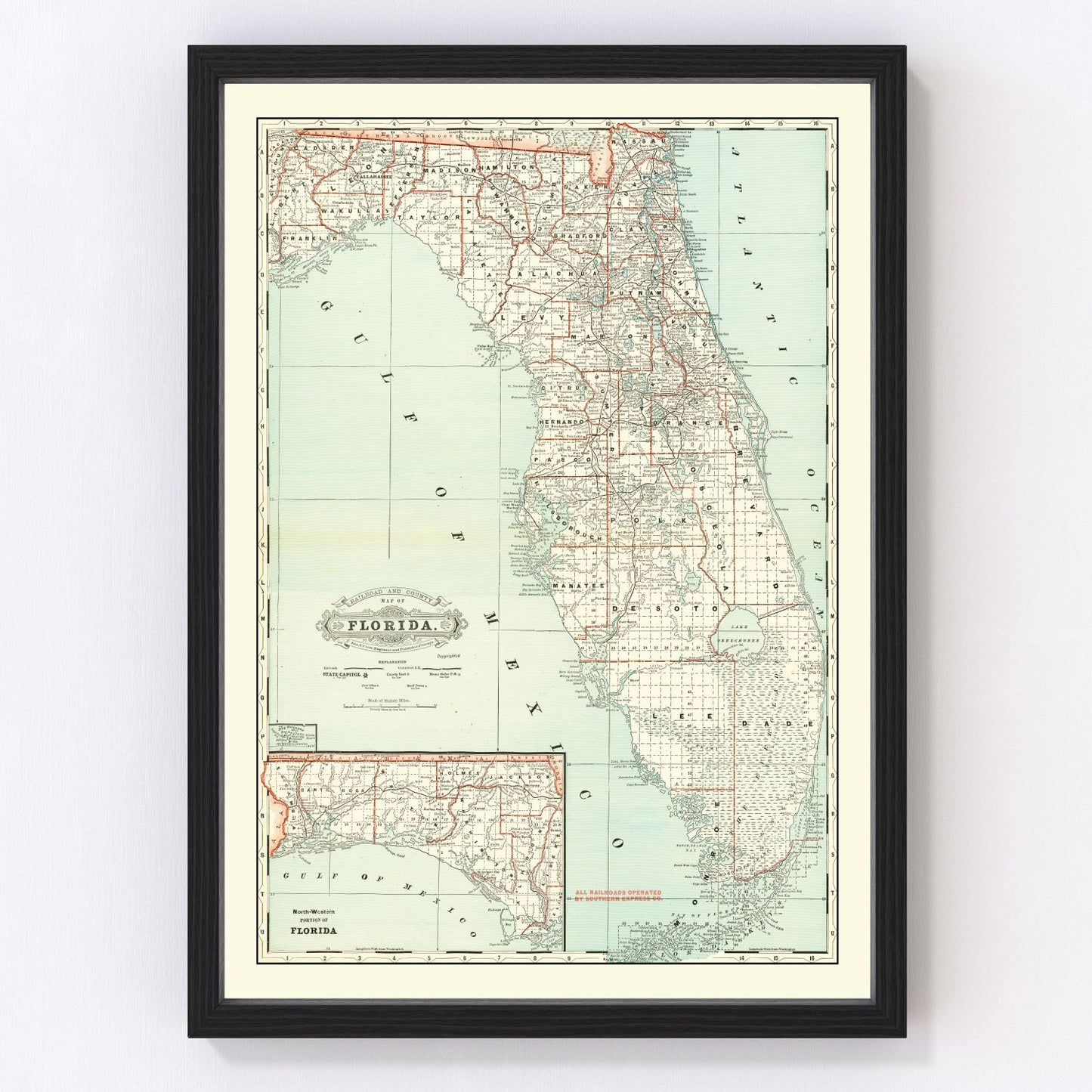 vintage map of Florida, 1888