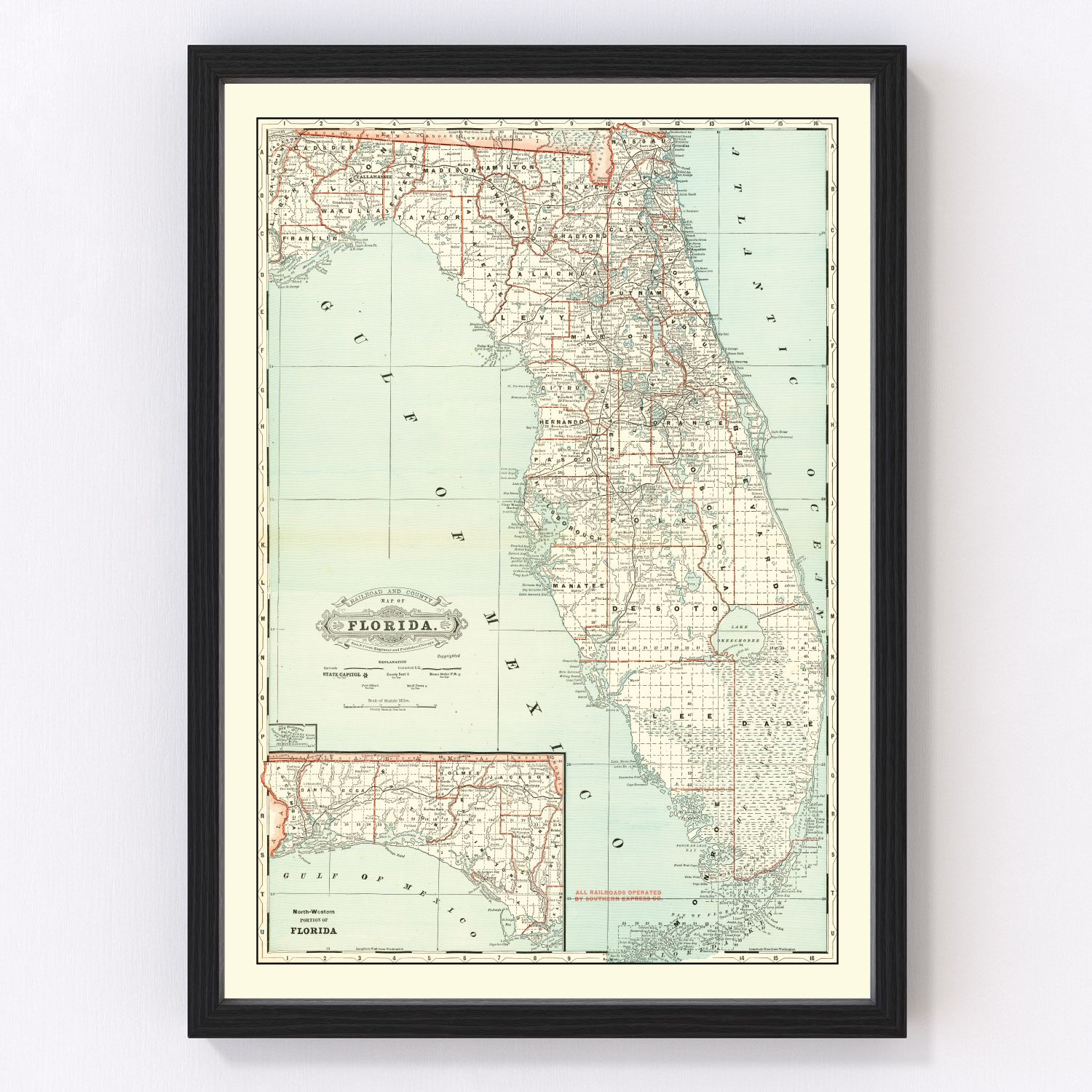 vintage map of Florida, 1888