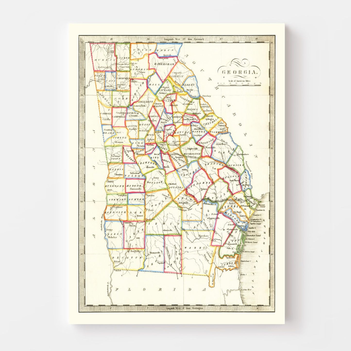 Vintage Map of Georgia, 1836