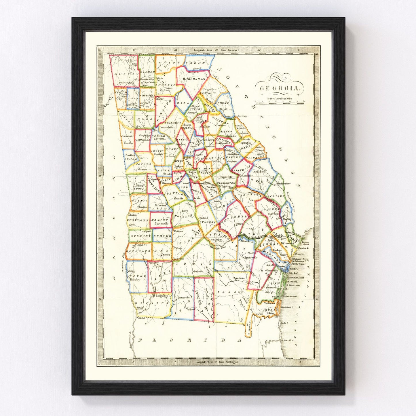 Vintage map of Georgia, 1836