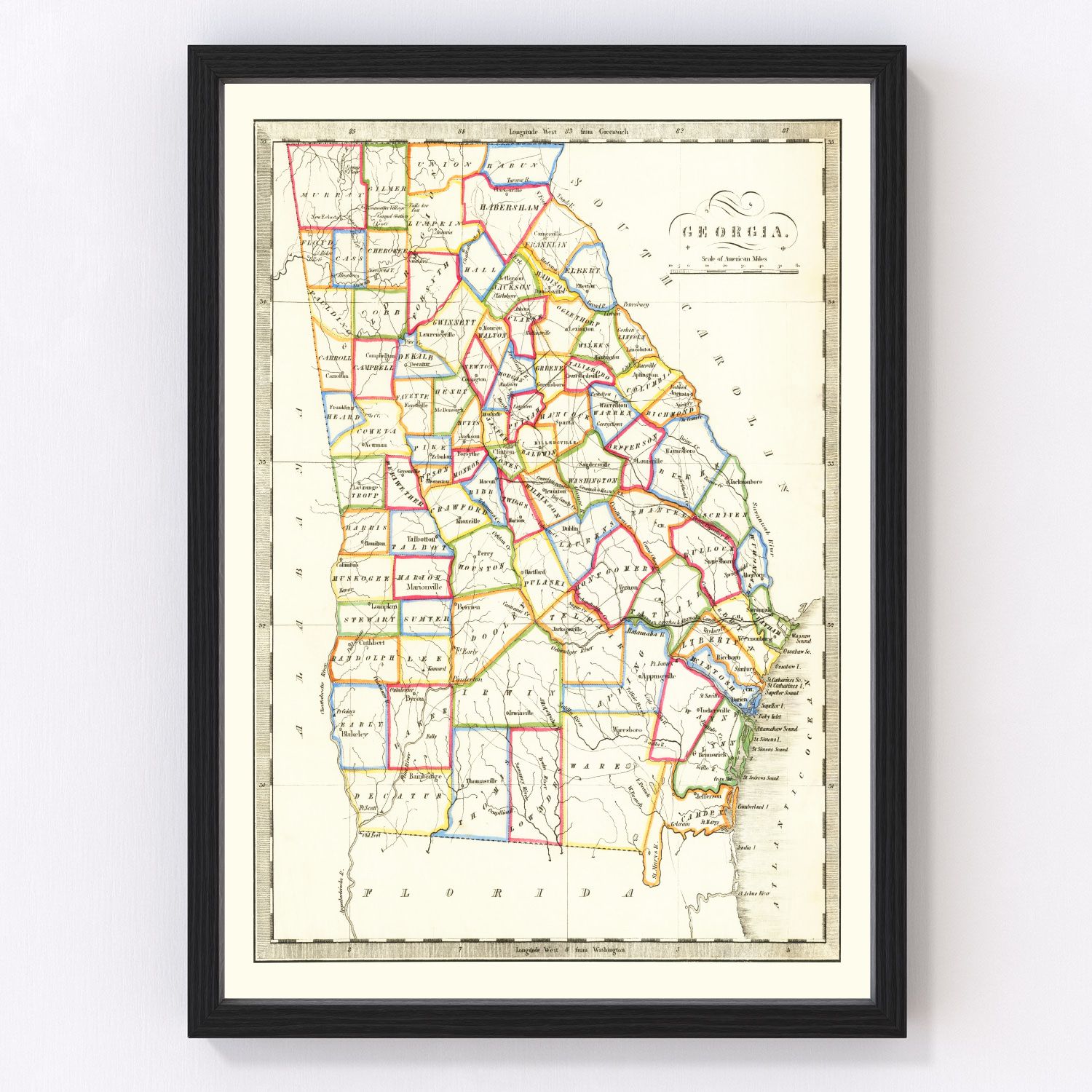 Vintage map of Georgia, 1836