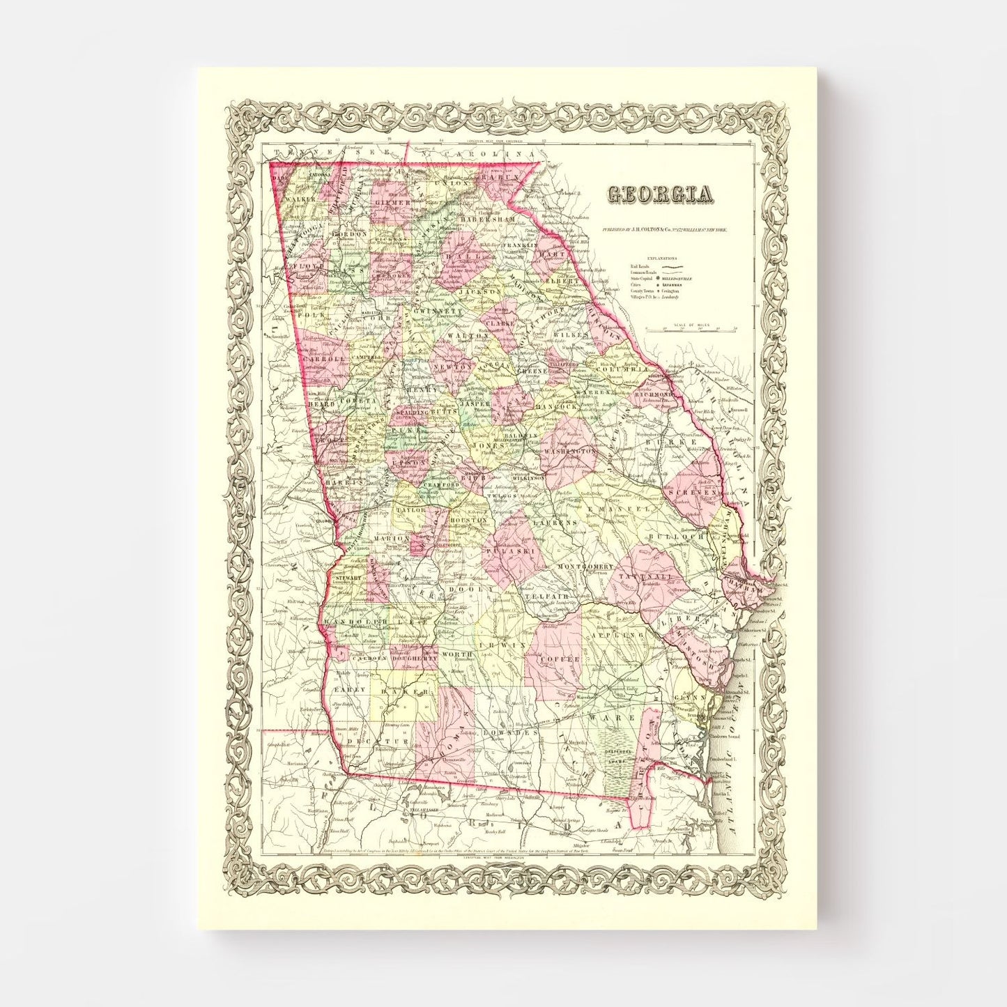 Vintage Map of Georgia, 1855