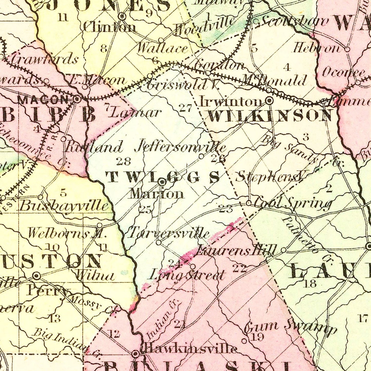 Vintage Map of Georgia, 1855