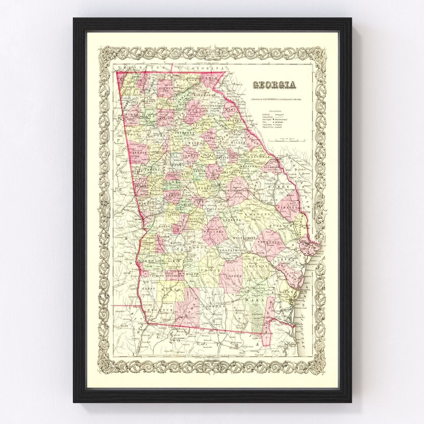 Vintage map of Georgia, 1855