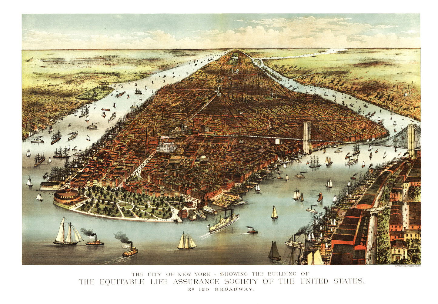 Vintage Map of New York City, New York, 1870 II