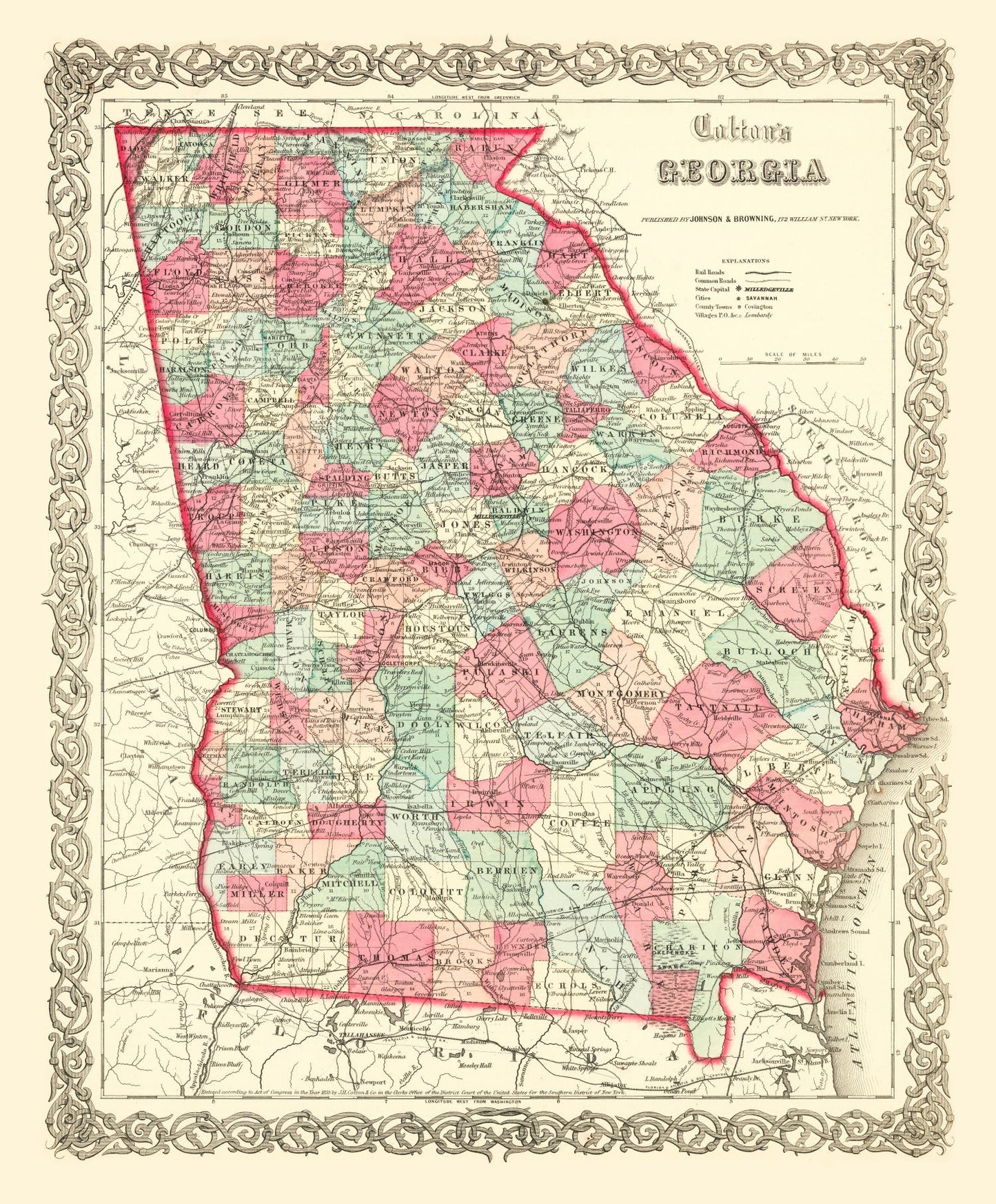 Vintage Map of Georgia, 1859