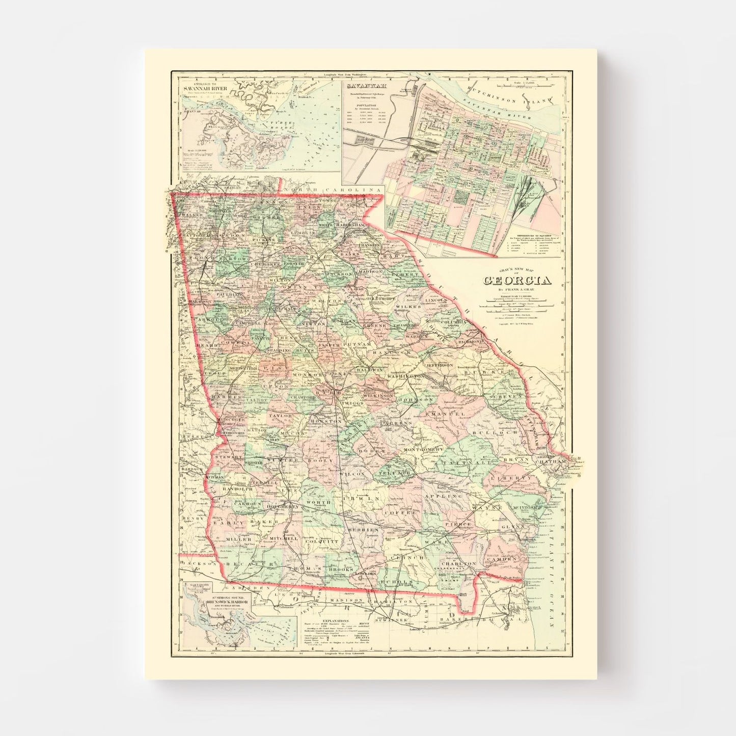 Vintage Map of Georgia, 1876