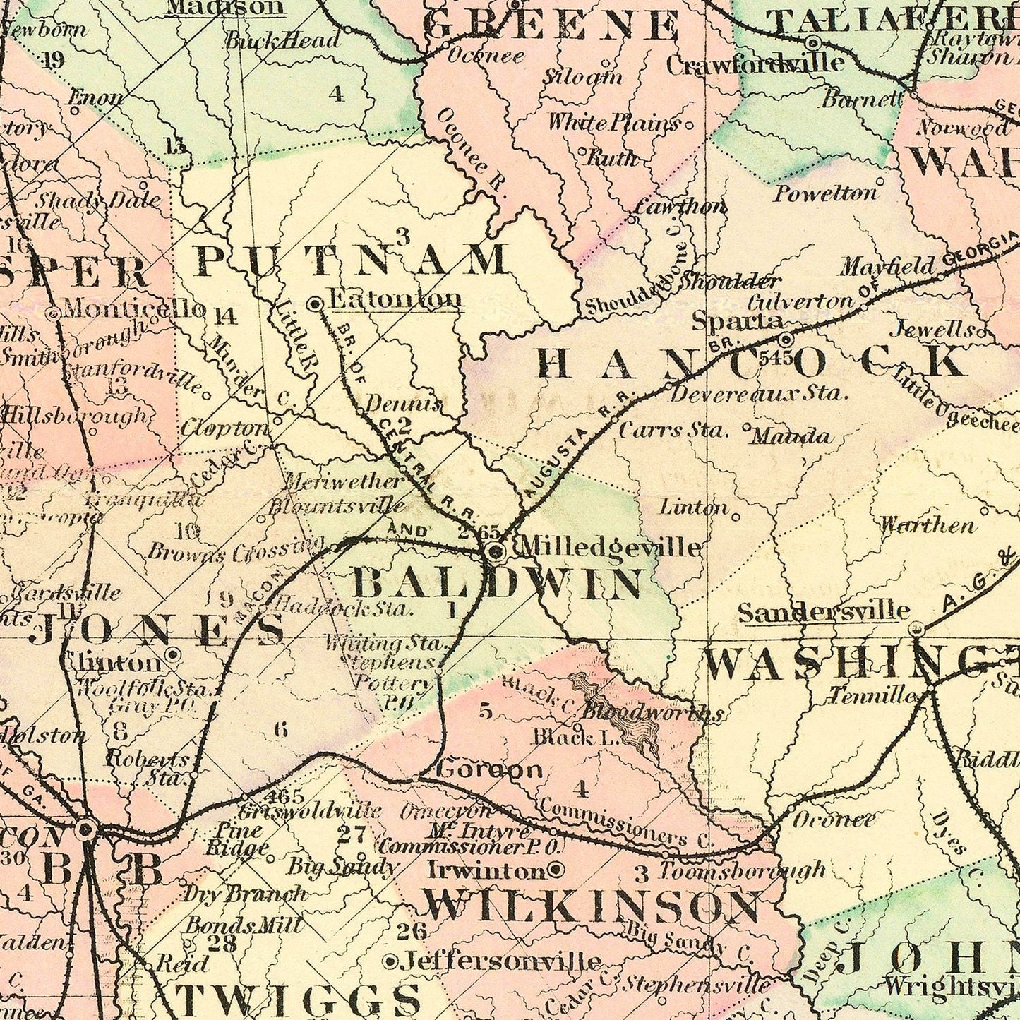 Vintage Map of Georgia, 1876