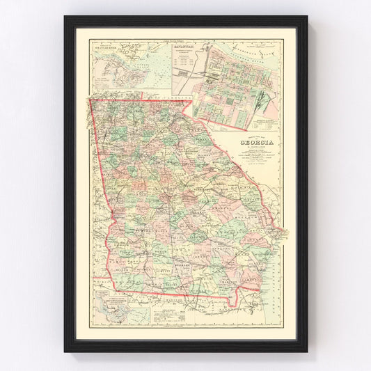 Vintage map of Georgia, 1876