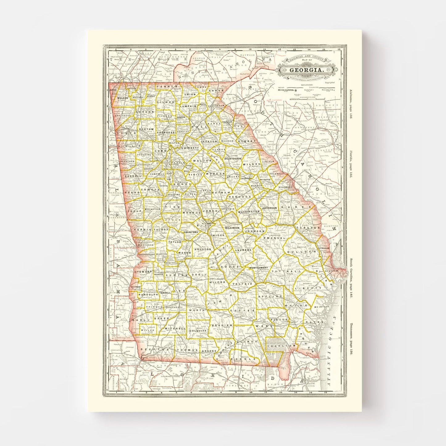 Vintage Railroad Map of Georgia, 1884