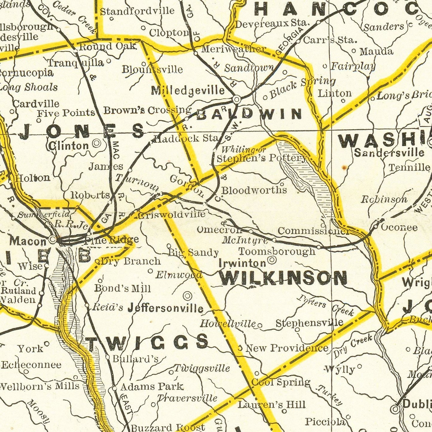 Vintage Railroad Map of Georgia, 1884