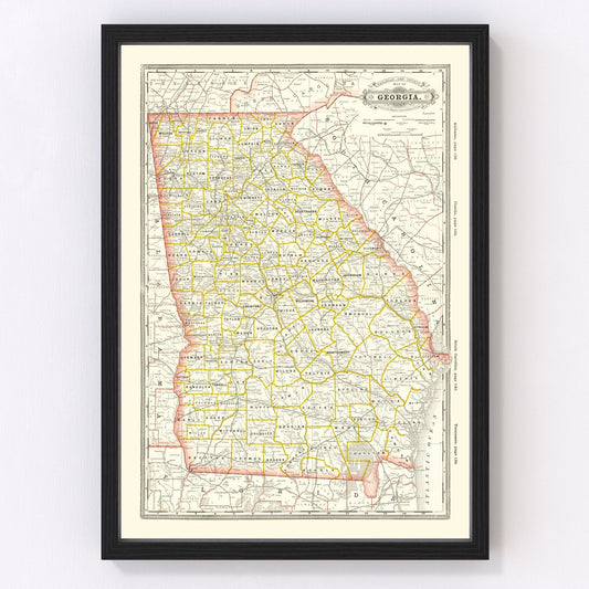 vintage railroad map of Georgia, 1884