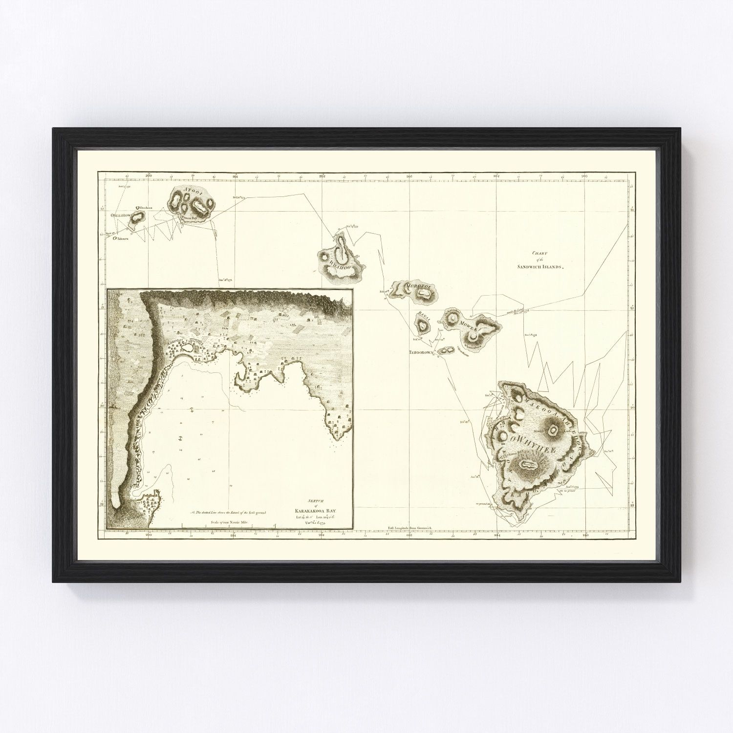 Vintage first map of the Hawaiian Islands, 1784